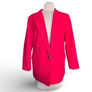 Vintage 90s Structured Red Wool Blazer Jacket Gold Crest Button Wool Oversized